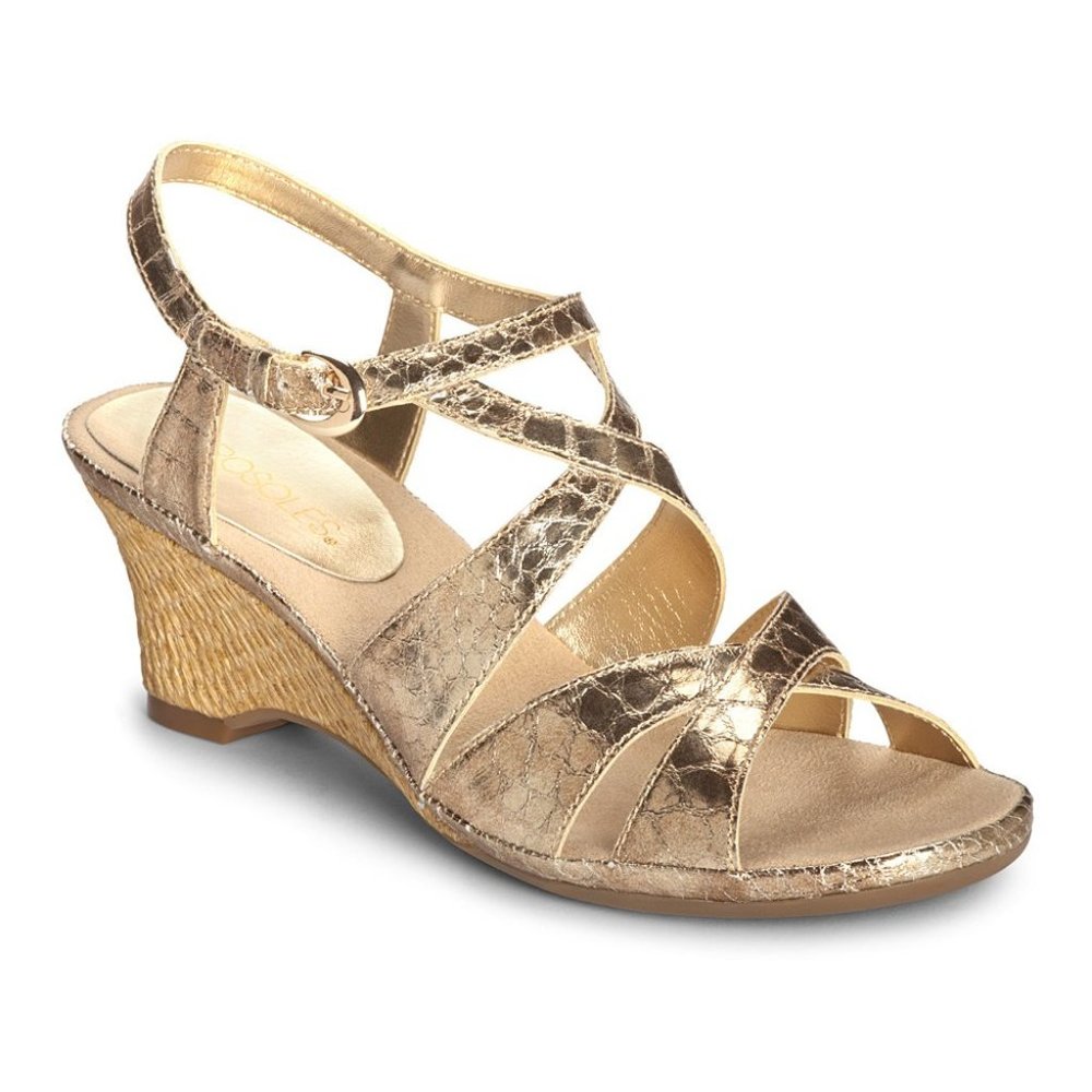 Aerosoles Gold Snake Bakers Dozen Wedge Sandals